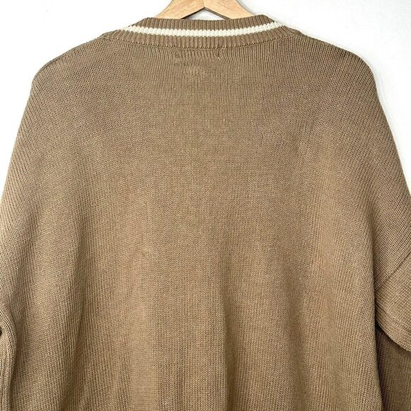 Vintage Bay Club Cardigan Sweater Men L Brown Grandpa Knit Baggy - Picture 5 of 12